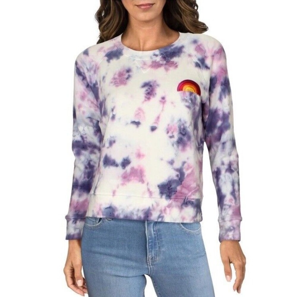 Mother Denim Size XS Square Wash Tie Dye Sweatshirt Blueberry Rainbow Patch #N12